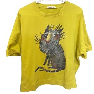 Buykud Women's Animal Print Loose Casual Short Sleeve Tee with Cat Print